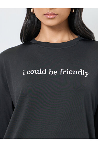 Take Two By Styli Women Black Slogan Oversized T-Shirt