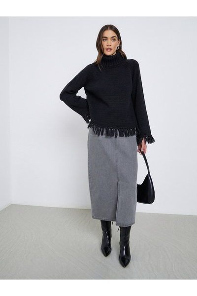 Styli Black Fringe Hem Sweater