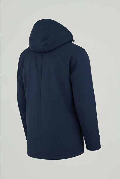 SİVAİST Ανδρικό παλτό και παλτό με αποσπώμενη κουκούλα από βαμβακερό πολυεστέρα σε μπλε ναυτικό χρώμα