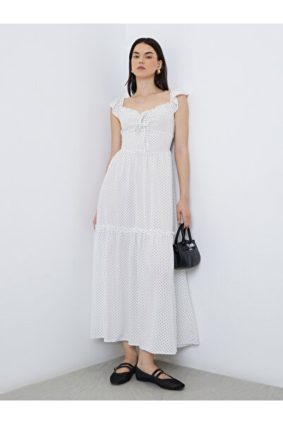 Take Two By Styli Polka Dot Print Ruffled Detail A-Line Midi Dress