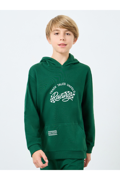 Styli Teens Green Racing Print Hoodie and Joggers Set