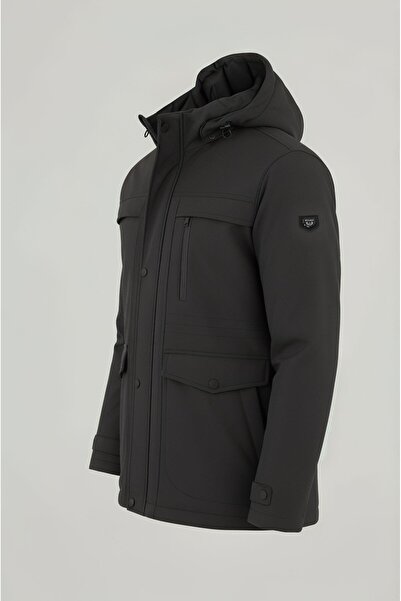 SİVAİST Palton și haină pentru bărbați, gri, din amestec de bumbac și poliester, cu blană, cu glugă detașabilă