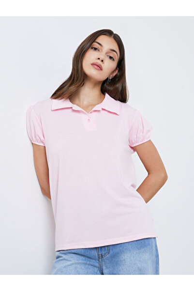 Take Two By Styli Women Pink Plain Regular Polo T-Shirt