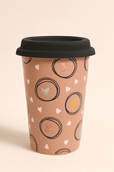 maisone home كوب بورسلين بغطاء بنقش قلب – 400 مل، تصميم أنيق ومقاوم للتسرب