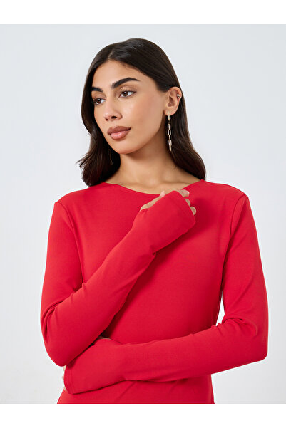 Take Two By Styli Solid Long Sleeve Asymmetric Hem Midi Dress