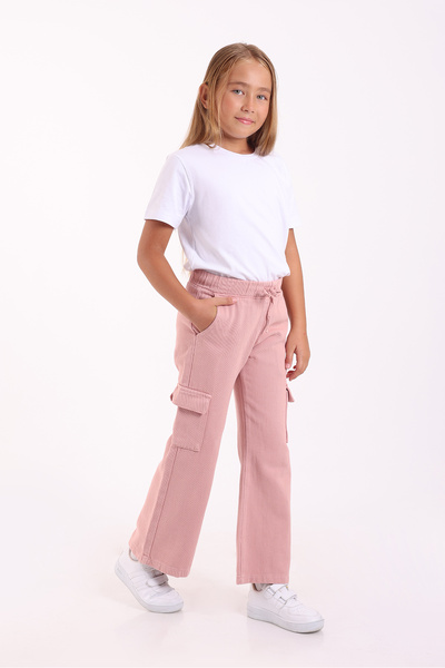 Pafim Girl's Wide Leg Pants with Elastic Waist and Side Pocket Detail, Ages 6-10