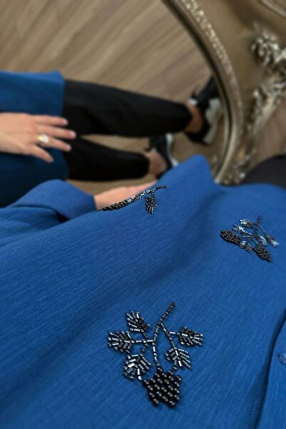 Ka Hijab Seul Çiçek İşleme Gömlek - İndigo