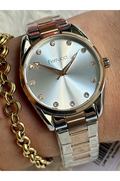 Ferrucci ساعة نسائية باللون الفضي والذهبي الوردي