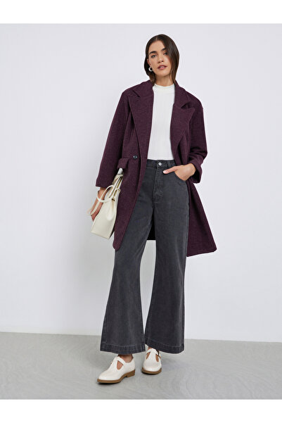 Styli Burgundy Longline Double Breasted Coat