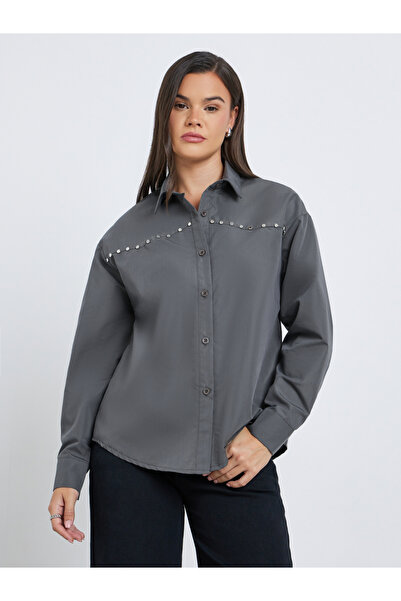 Styli Studded Spread Collar Buttoned Shirt