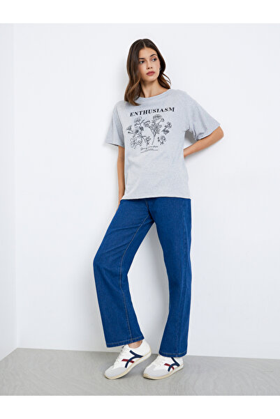 Take Two By Styli Grey Graphic Print Round Neck T-Shirt
