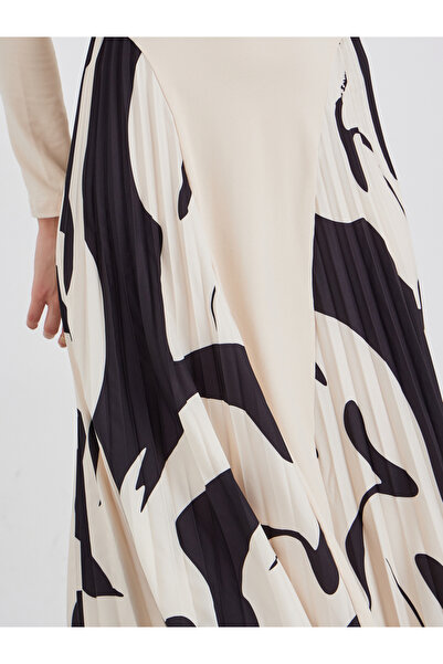 Styli Printed Pleated Long Sleeves A-Line Midi Dress