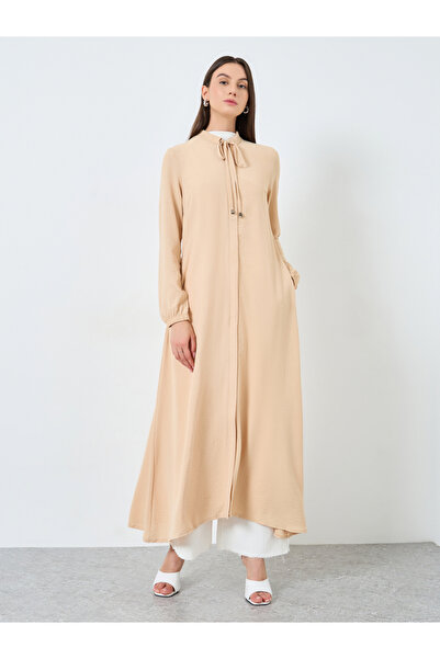Take Two By Styli Women Beige Zip-Up Maxi Kimono