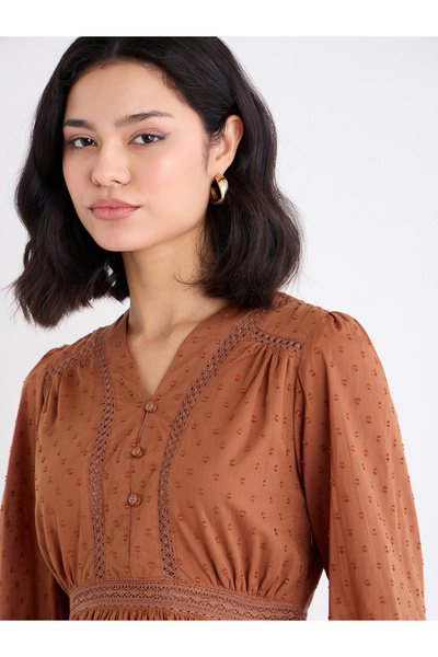 Styli Schiffli Detail Dobby Mini Dress