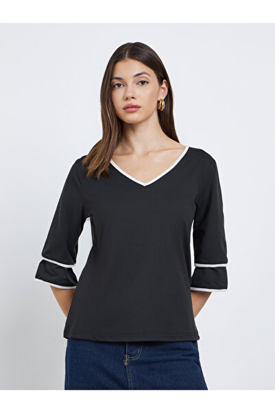 Take Two By Styli Women Black V Neck T-Shirt