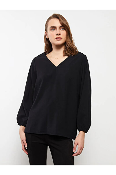 LC Waikiki LCWAIKIKI Класическа черна блуза с V-образно деколте и дълги ръкав...