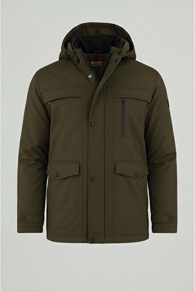SİVAİST Palton și haină cu glugă detașabilă pentru bărbați, din amestec de bu...