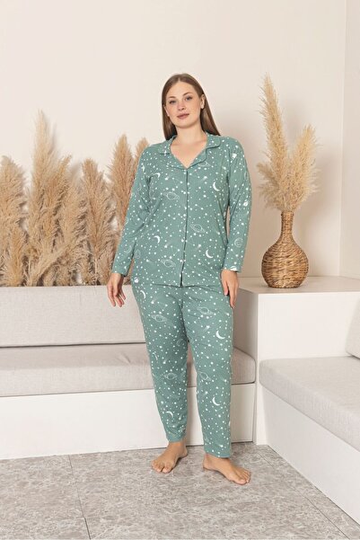 Asel Plus Size Burgundy Heart Pattern Ultrasoft Long Sleeve Pajama Set
