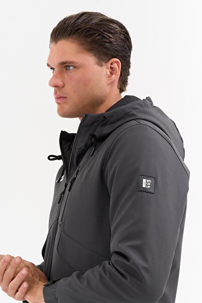 SİVAİST Men's Grey Outdoor Water Repellent Hooded Coat – Windproof, Lightweight and Durable