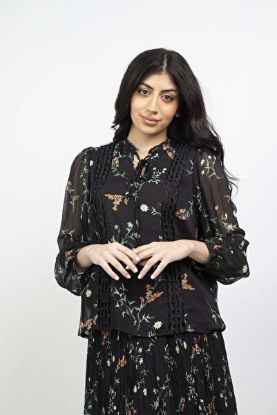 mica Floral Tie-Neck Long-Sleeve Shirt