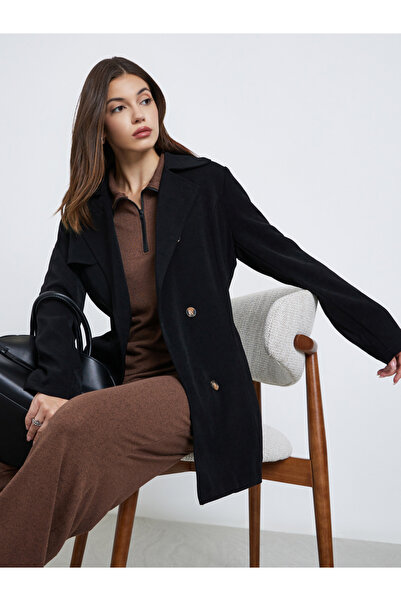 Styli Black Longline Trench Coat