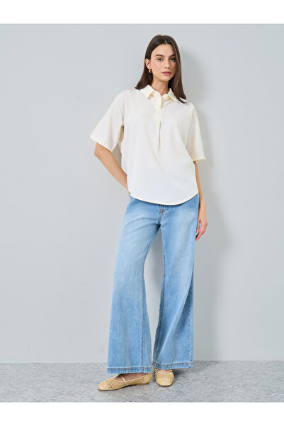 Take Two By Styli Oversized Spread Collar Short Sleeve Blouse