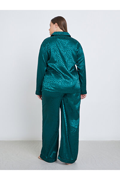 Styli Plus Satin Jacquard Shirt and Pyjama Set