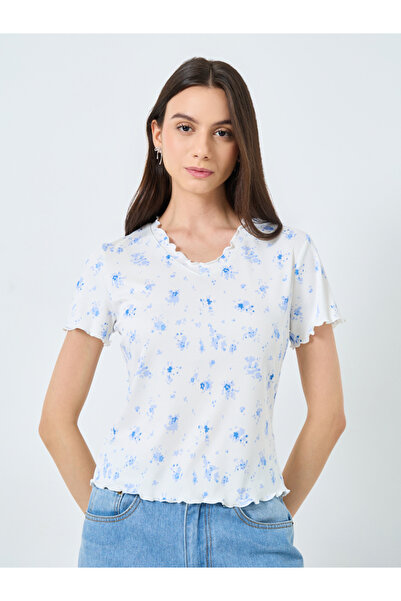 Take Two By Styli Graphic Ditsy Printed Ribbed T-Shirt