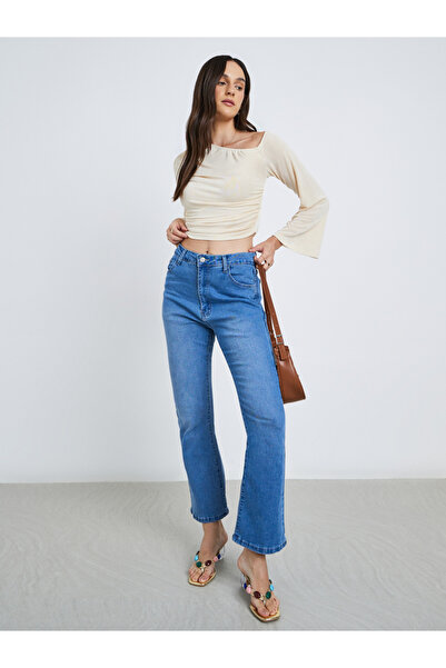 Styli Women Beige One Shoulder Crop Top