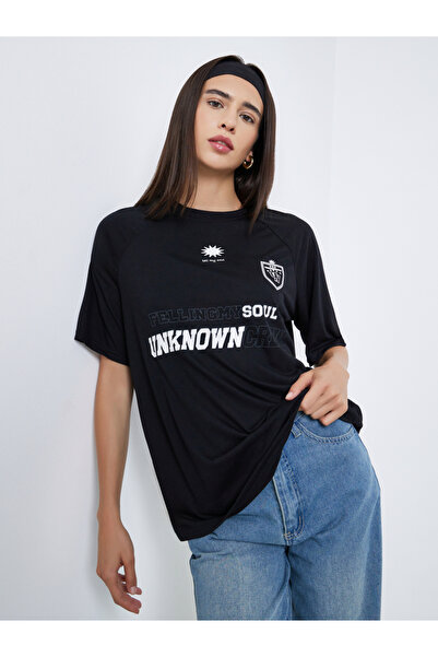 Take Two By Styli Black Slogan Oversized T-Shirt