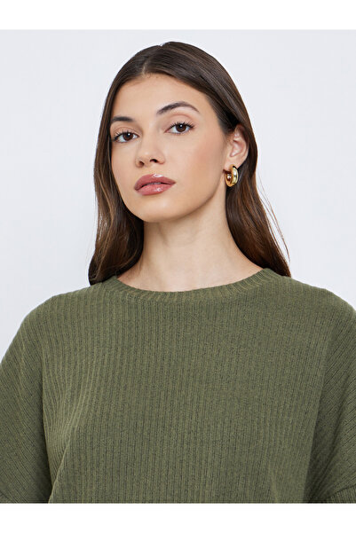 Styli Olive Oversized Ribbed T-Shirt and Pants Co-Ords