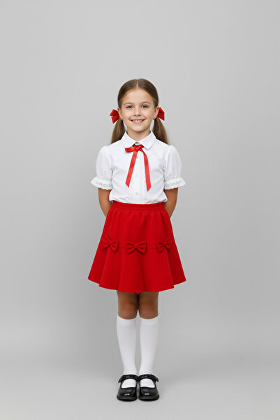 nacar çarşı Κοριτσίστικη φούστα με φιόγκο και λεπτομέρειες σε κόκκινο χρώμα κ...