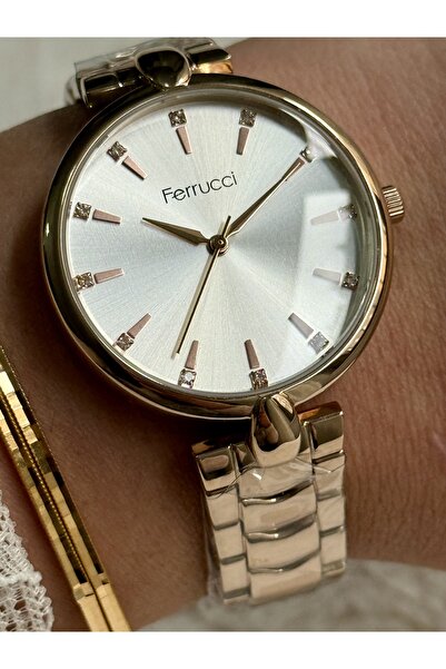 Ferrucci ROSEGOLD RENK SADE ŞIK HASIR KORDONLU KADIN SAATİ