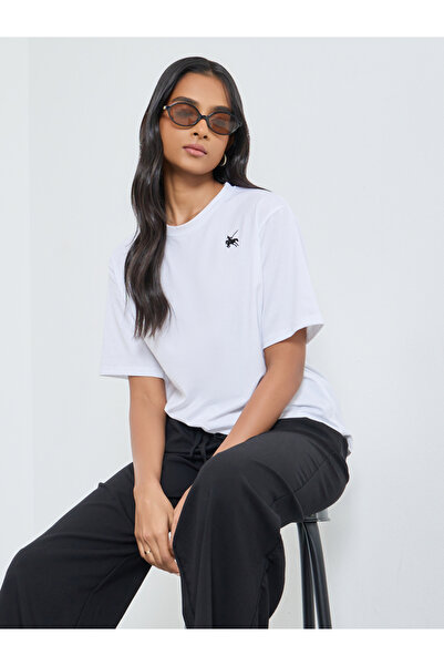 Take Two By Styli Women White Embroidered Cotton T-Shirt