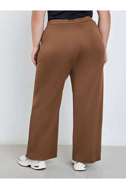 Styli Plus Brown Wide Leg Joggers with Drawstring Waist
