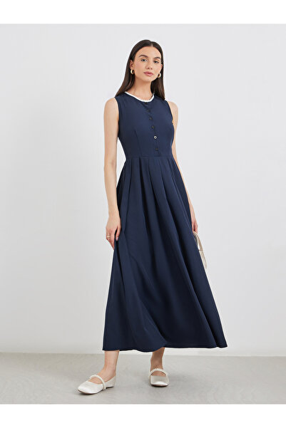 Take Two By Styli Lace Trim Pleated Sleeveless Maxi Dress