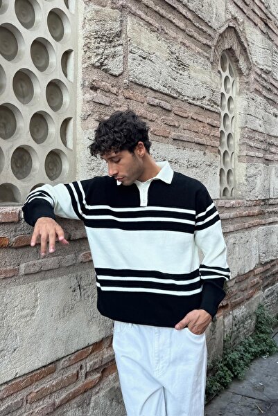 Flaw Wear Düğmeli Polo Yaka Triko Kazak Siyah