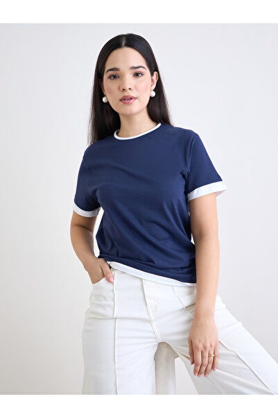 Styli تي شيرت رينجر قطني بقصّة عادية أزرق داكن