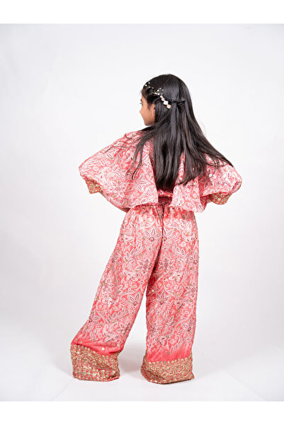 Maithili By Styli Printed Lace Detail Crop Top and Pants Set