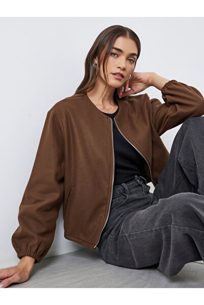 Styli Women Brown Boxy Fit Bomber Jacket