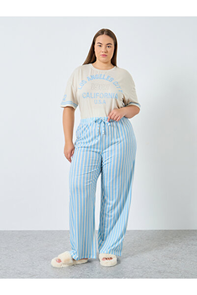 Styli Plus Size Striped T-Shirt and Pyjama Set