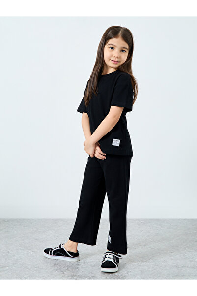 Styli Girls Black Waffle Knit Top and Relaxed Joggers Set