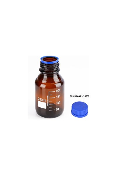 PROTECT Amber Reagent Media Bottles Graduated Round Storage Bottle, GL45 Blue Screw Cap , 250 ml pack of 1