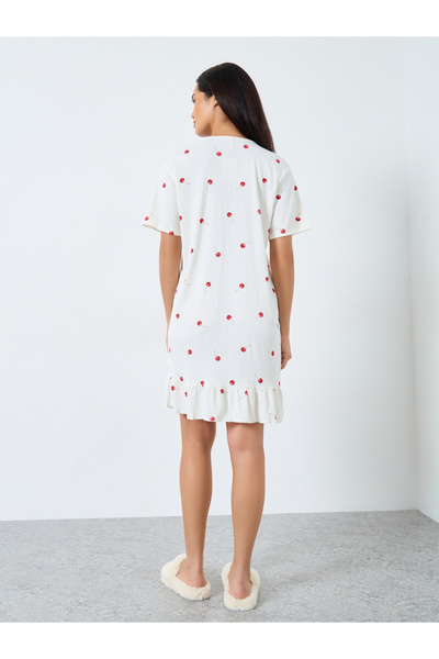 Take Two By Styli Cherry Print Nightdress with Lace Bow Detail