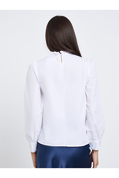 Take Two By Styli White Long Sleeve Ruffle Neck Top