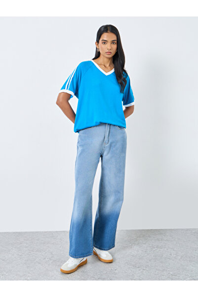 Take Two By Styli Blue Oversized V Neck T-Shirt