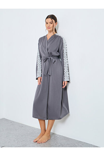 Styli Jersey Contrast Shoulder Lace Trim Robe
