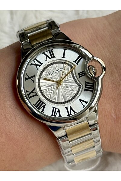 Ferrucci ساعة نسائية بأرقام رومانية فضية وذهبية اللون
