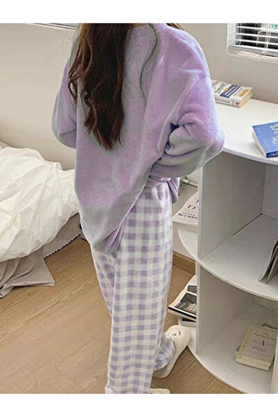 Take Two By Styli Purple Flano Pocket Detail Top and Checked Pyjama Set