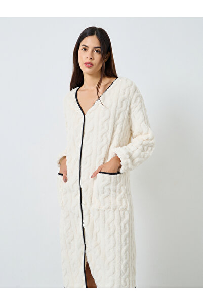 Styli Cable Fleece Contrast Trim Nightshirt Dress